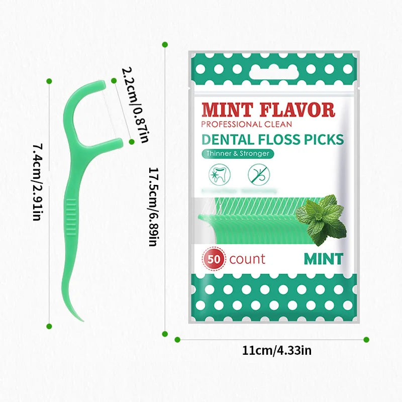 600/300/50PCS Mint Flavored Disposable Floss Stick -with Floss Dispenser Box - Essential for Going Out