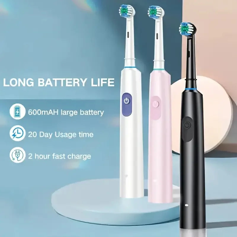 F&E Rotary Rechargeable Soft Bristles Electric Toothbrush with 8 Soft Brush Heads