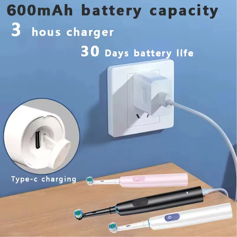 F&E Rotary Rechargeable Soft Bristles Electric Toothbrush with 8 Soft Brush Heads