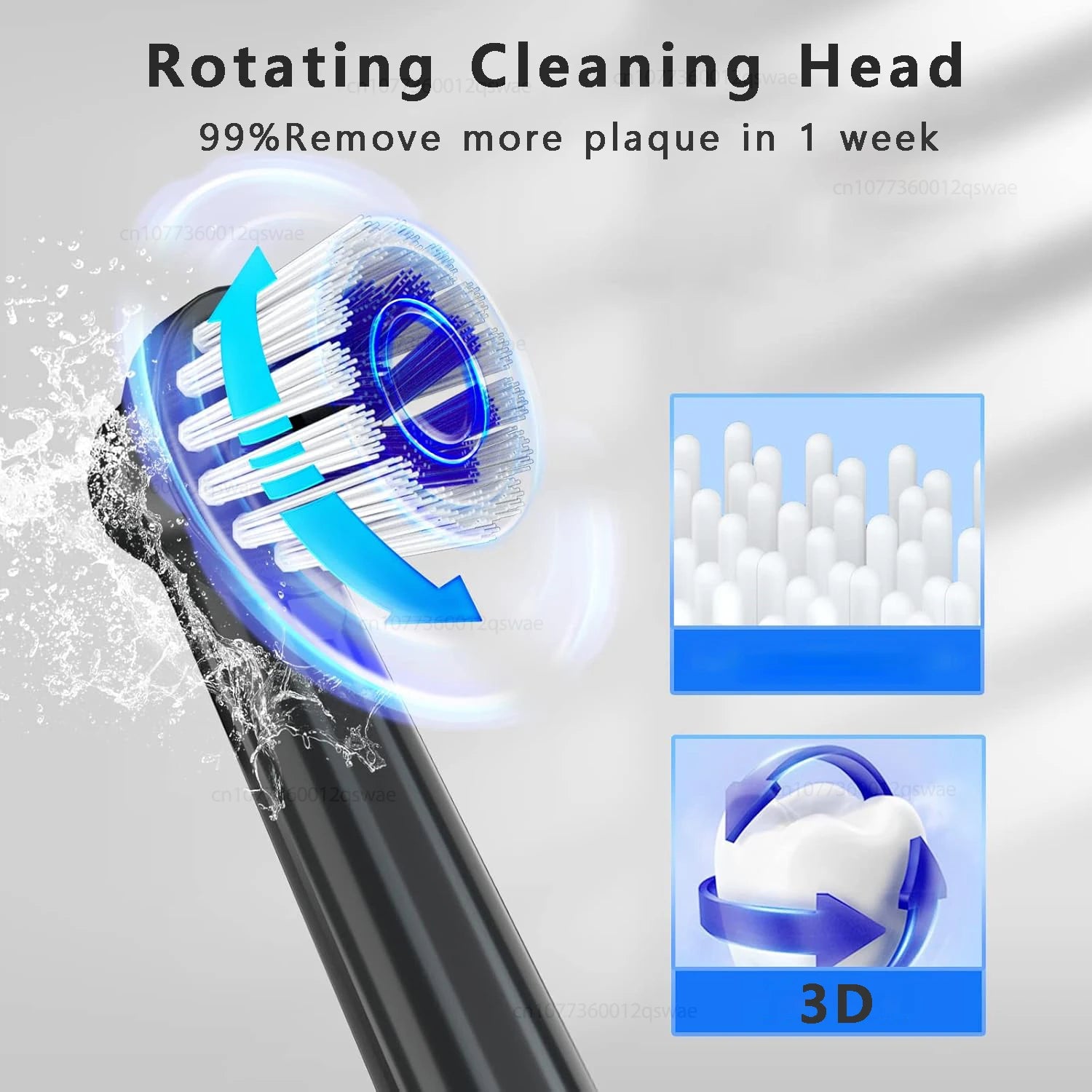 Rotating Electric Toothbrush with 8 Brush Heads with 5 Cleaning Modes Clean Teeth Battery Powered Rechargeable Toothbrush