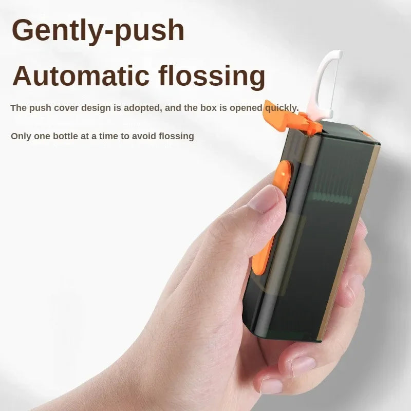 20PCS Mecha Wind Mirror Portable Floss Box Auto Pop Up 10pcs Mini Transparent Floss Stick Storage Box Oral Care Floss Organiser