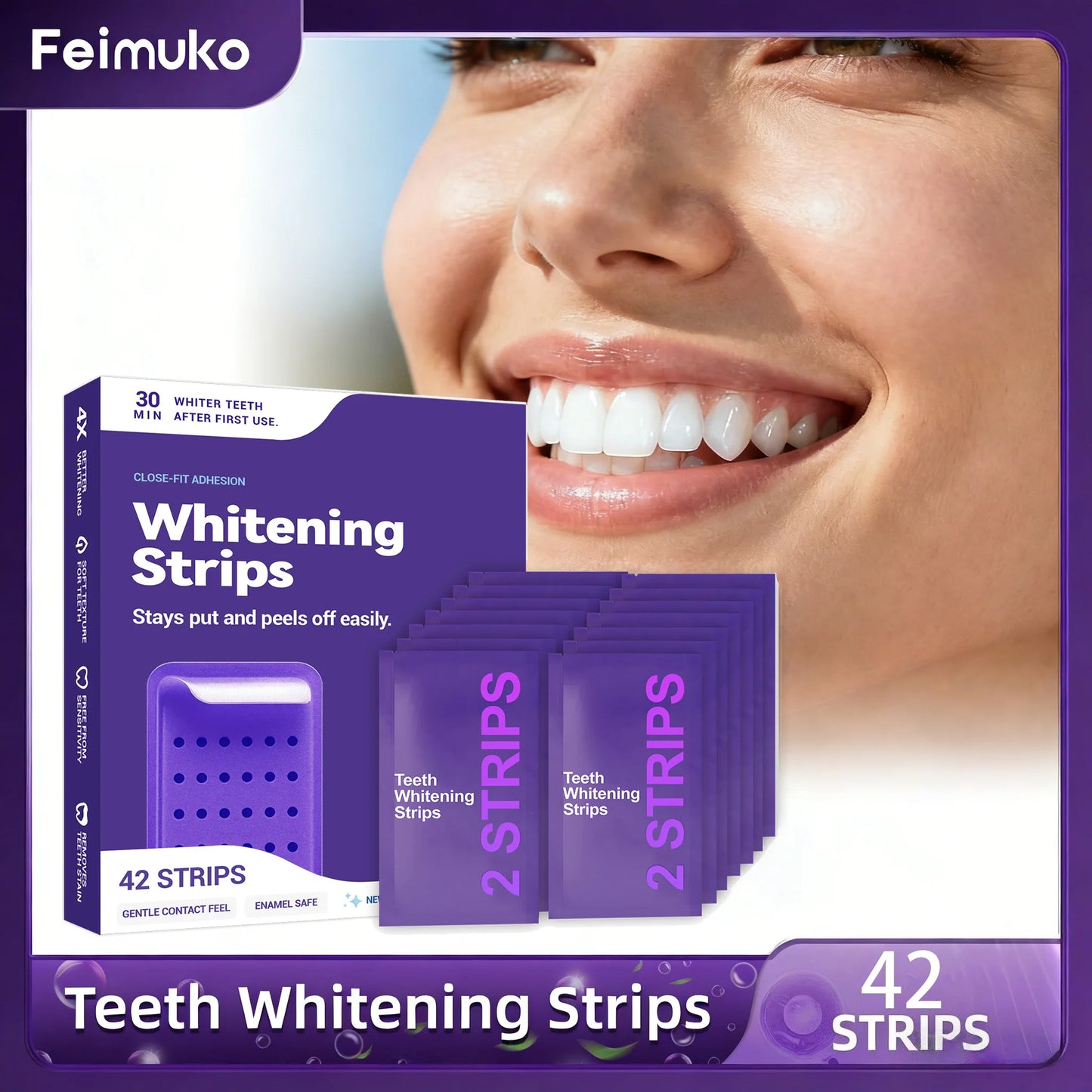 Purple Teeth Whitening Strips To Improve Dental Yellowing Oral Cleaning Gel Teeth Bright Stain for Lasting Bright Smile