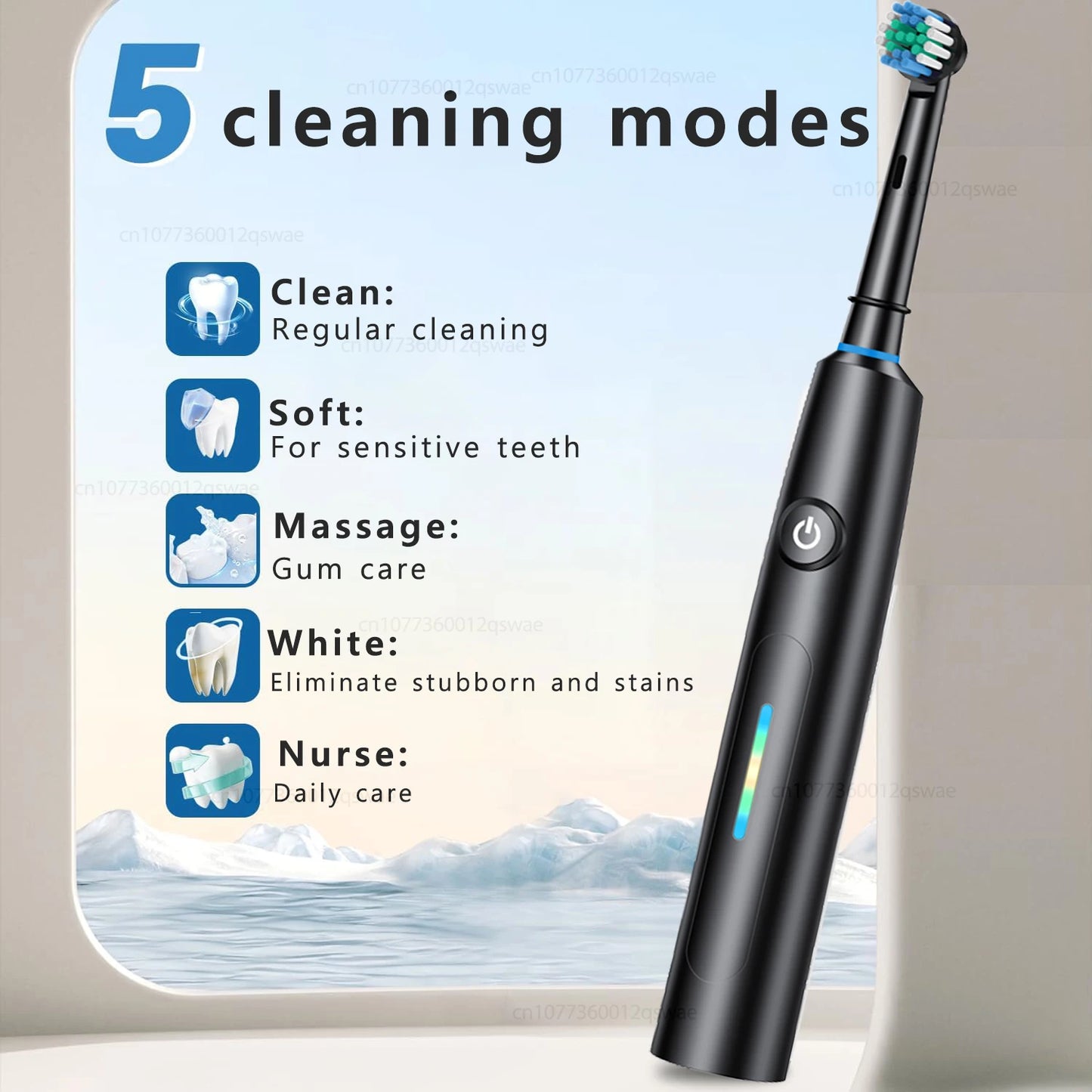 F&E Electric Medium bristle Toothbrush with 8 Brush Heads with 5 Cleaning Modes  Battery Powered & Rechargeable