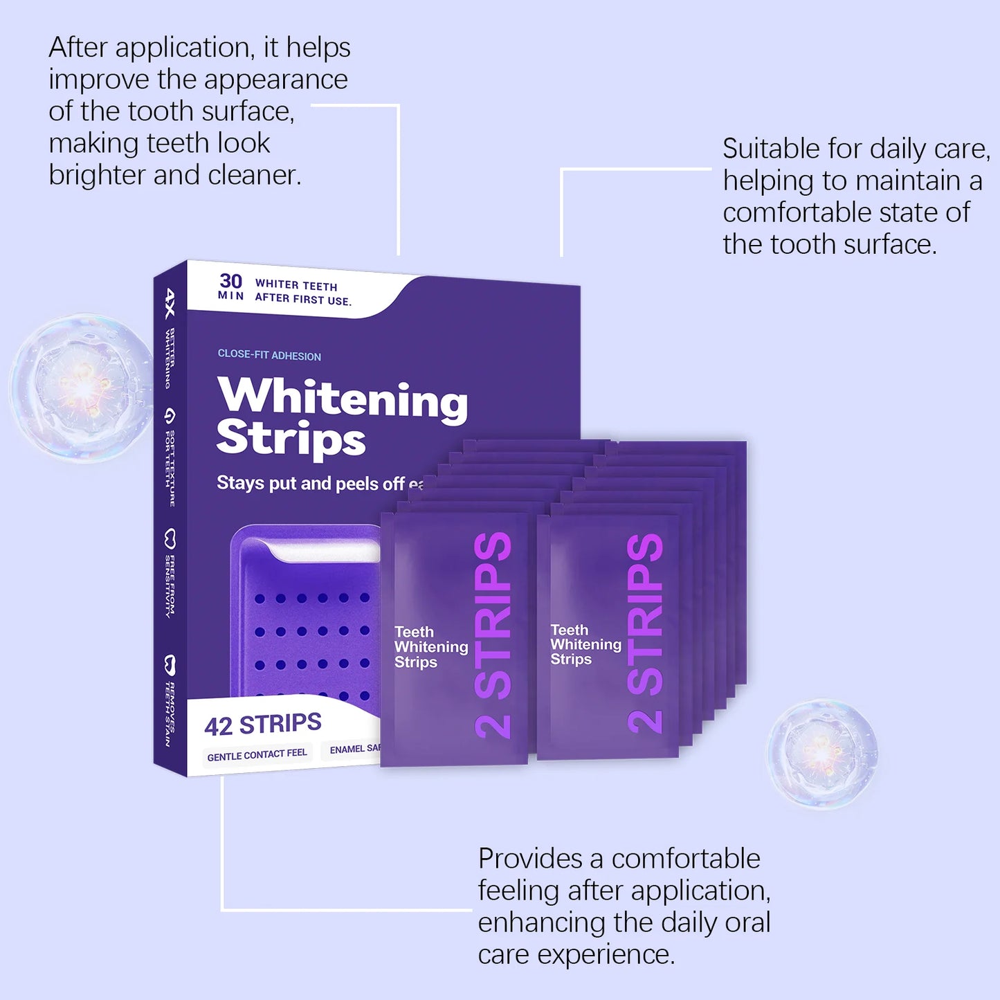 Purple Teeth Whitening Strips To Improve Dental Yellowing Oral Cleaning Gel Teeth Bright Stain for Lasting Bright Smile
