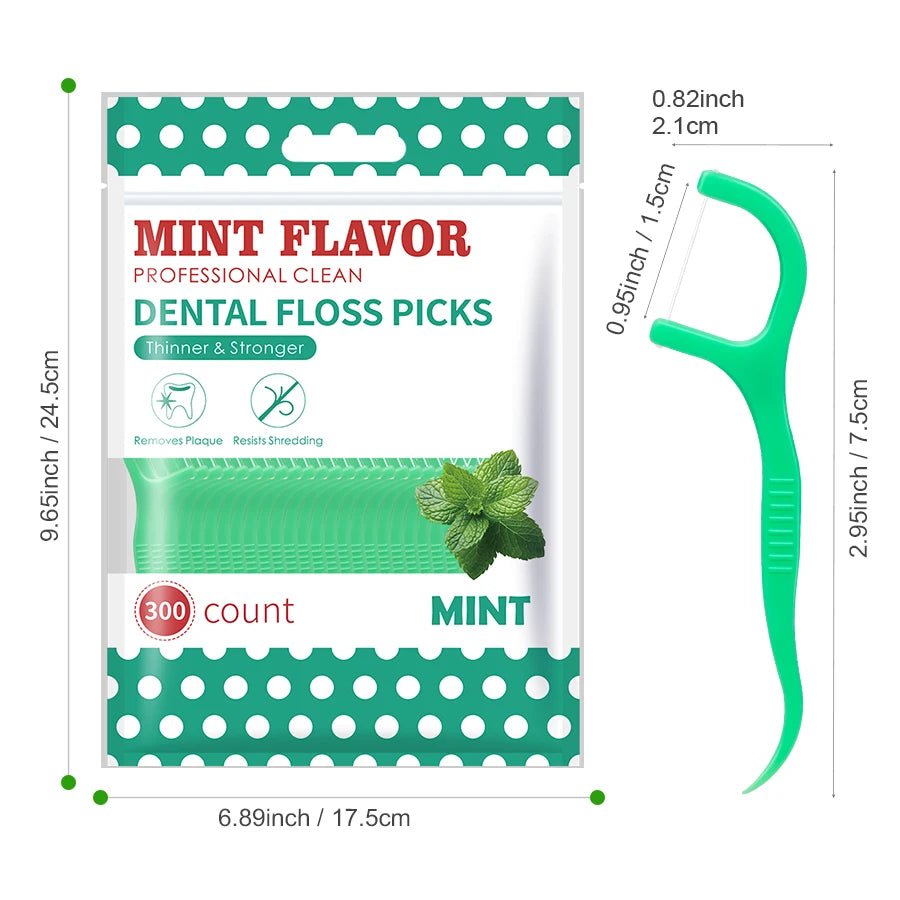 600/300/50PCS Mint Flavored Disposable Floss Stick -with Floss Dispenser Box - Essential for Going Out