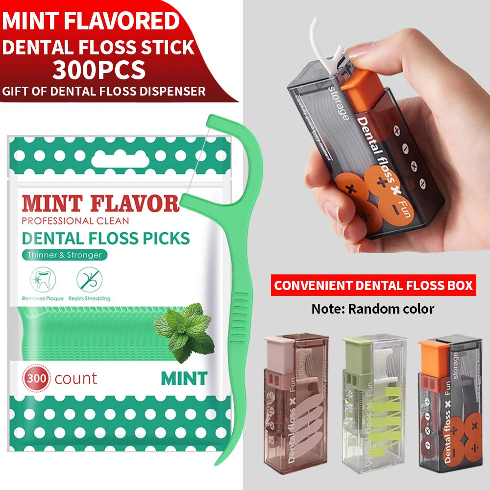 600/300/50PCS Mint Flavored Disposable Floss Stick -with Floss Dispenser Box - Essential for Going Out