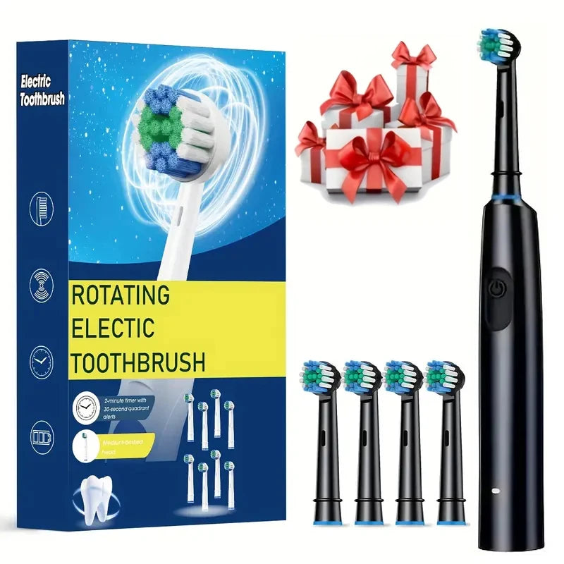 F&E Rotary Rechargeable Soft Bristles Electric Toothbrush with 8 Soft Brush Heads