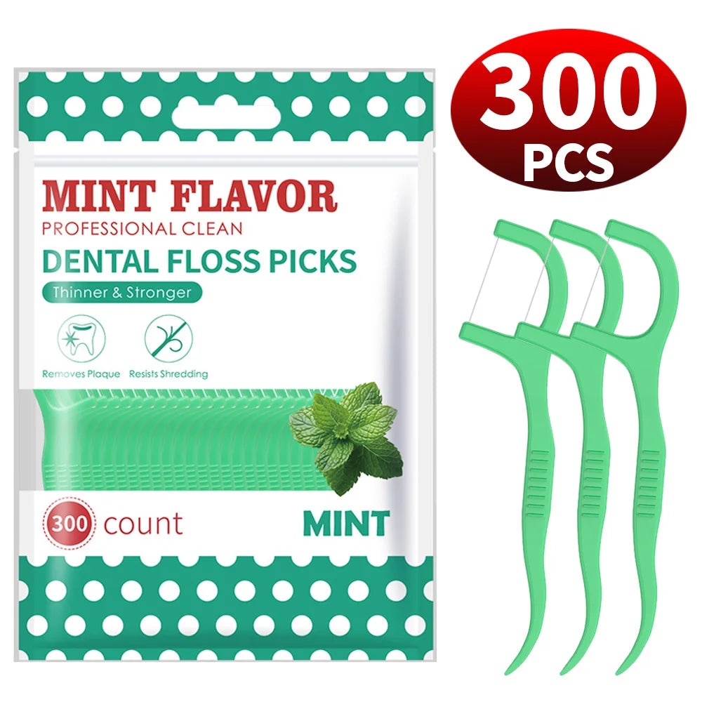 600/300/50PCS Mint Flavored Disposable Floss Stick -with Floss Dispenser Box - Essential for Going Out
