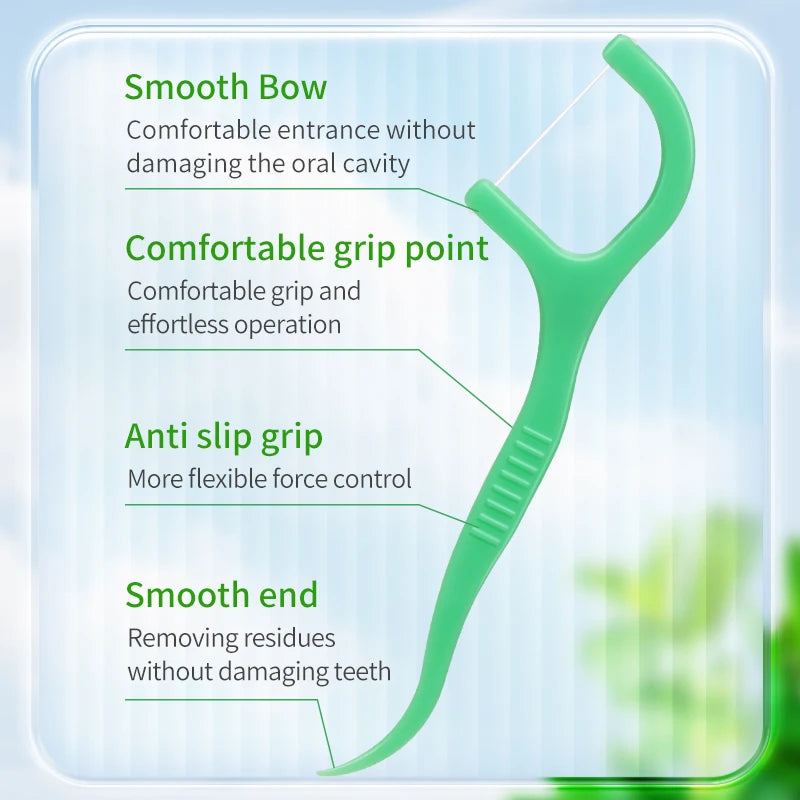600/300/50PCS Mint Flavored Disposable Floss Stick -with Floss Dispenser Box - Essential for Going Out