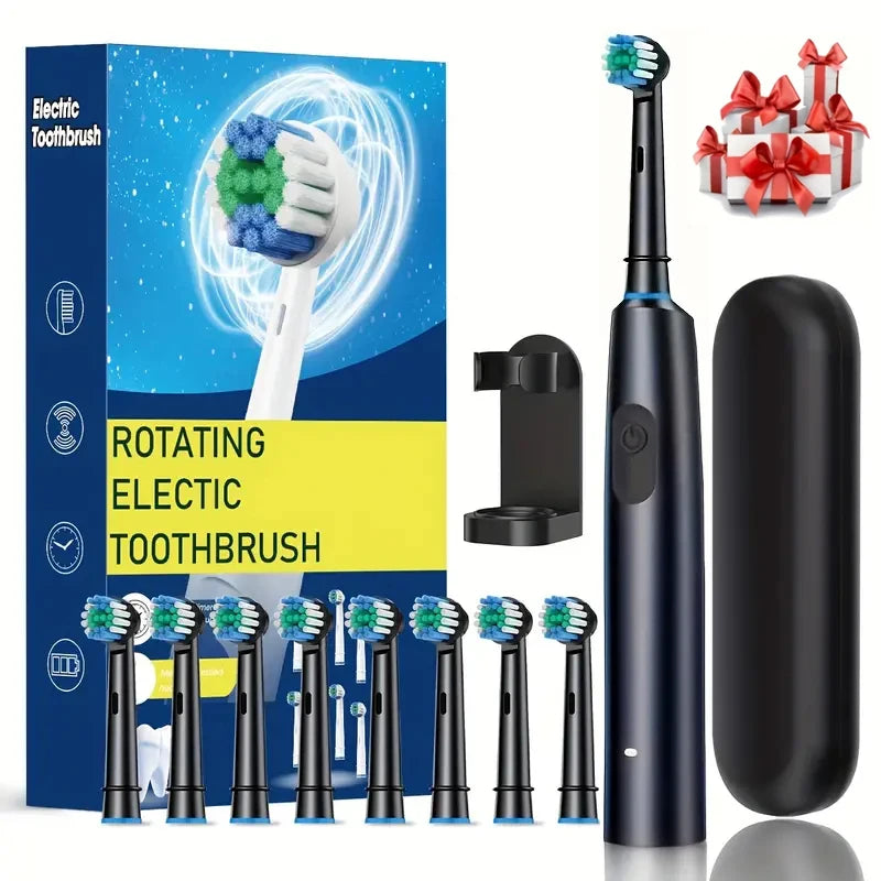 F&E Rotary Rechargeable Soft Bristles Electric Toothbrush with 8 Soft Brush Heads