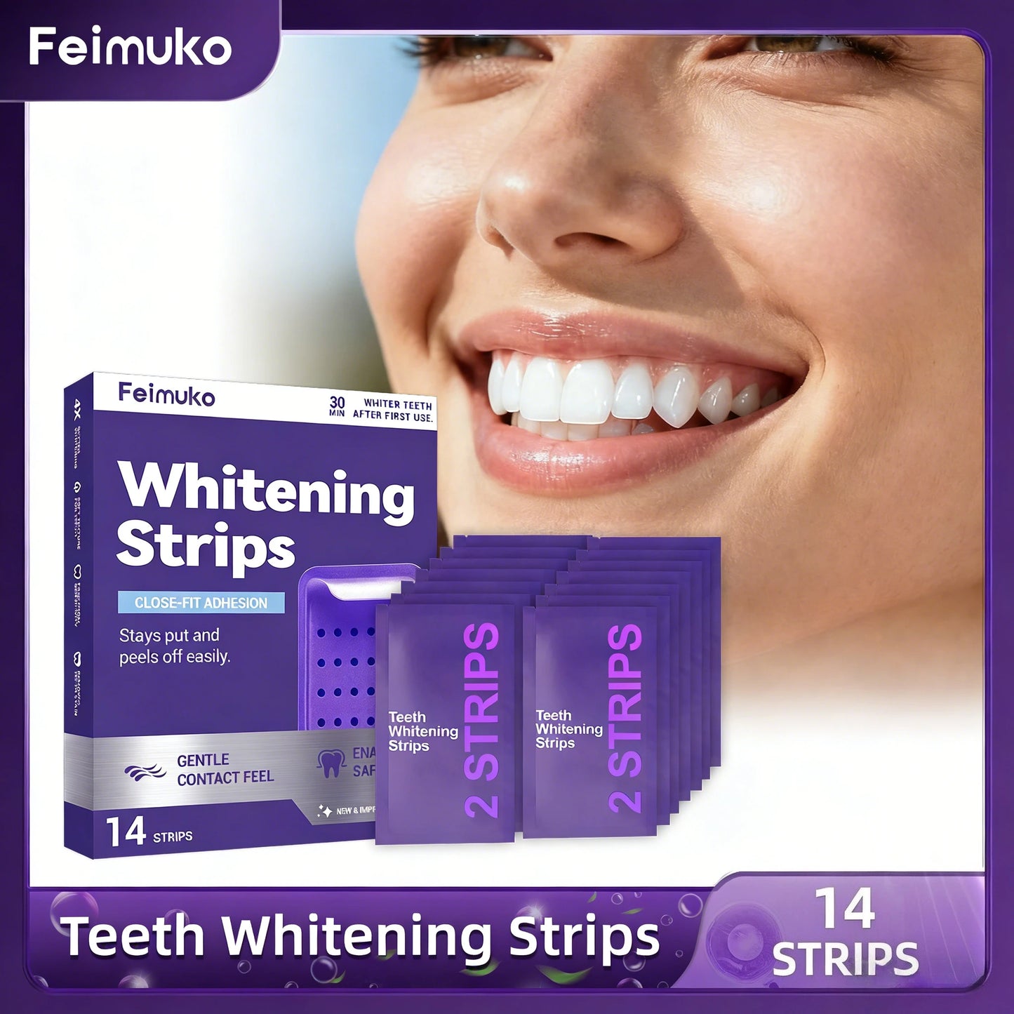 Purple Teeth Whitening Strips Oral Cleaning Removal Gel  Improve Dental Yellowing Oral Care, for Lasting Bright Smile